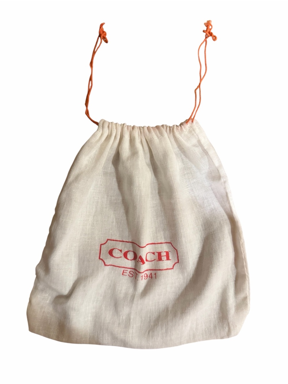 COACH Cream Drawstring Dust Bag with Coral Logo